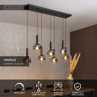 Lucide MARIUS - Lámpara colgante - 7xE27 - Negro